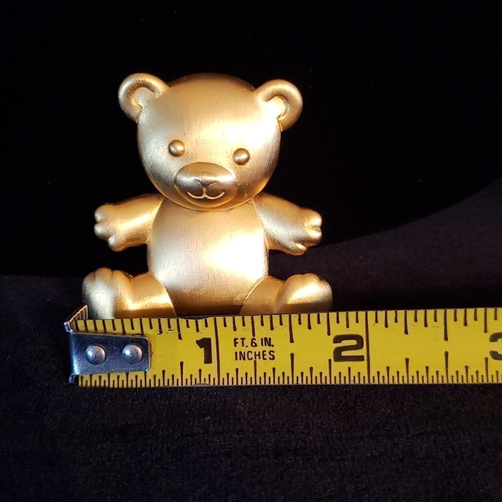 Vintage Signed Janette Jewelry Goldtone Teddy Bear Pin Brooch with Moving Head - Picture 7 of 9